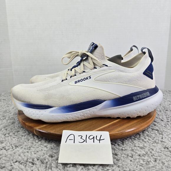 Brooks Glycerin StealthFit 21 White Marshmallow Blue Gym Running Shoe Mens 13 D - Picture 1 of 13